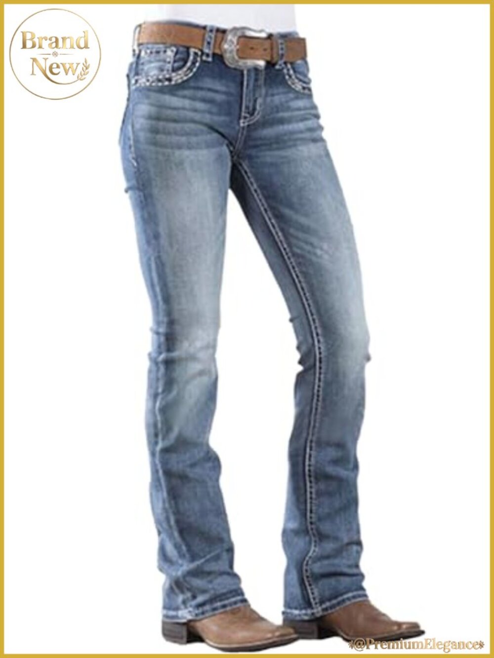 Women's Mid Rise Bootcut Jeans Western Stretchy Straight Leg Denim